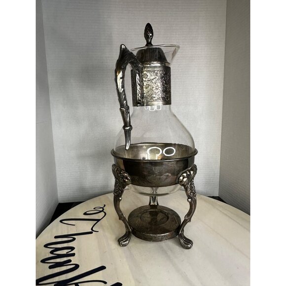 Vintage Glass Carafe With Ornate Silver-Plated Holder & Handle - Picture 5 of 5